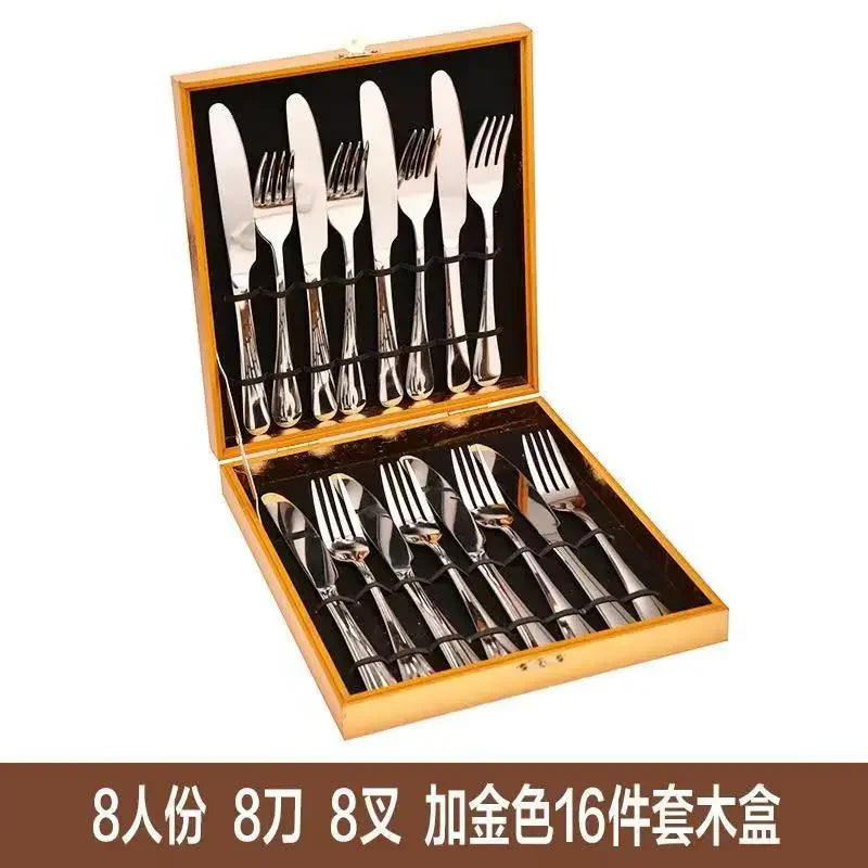 Steak Cutlery Western Food Tableware Set Stainless Steel Cutlery Spoon European Cutlery Full Set of 16 Gift Boxes